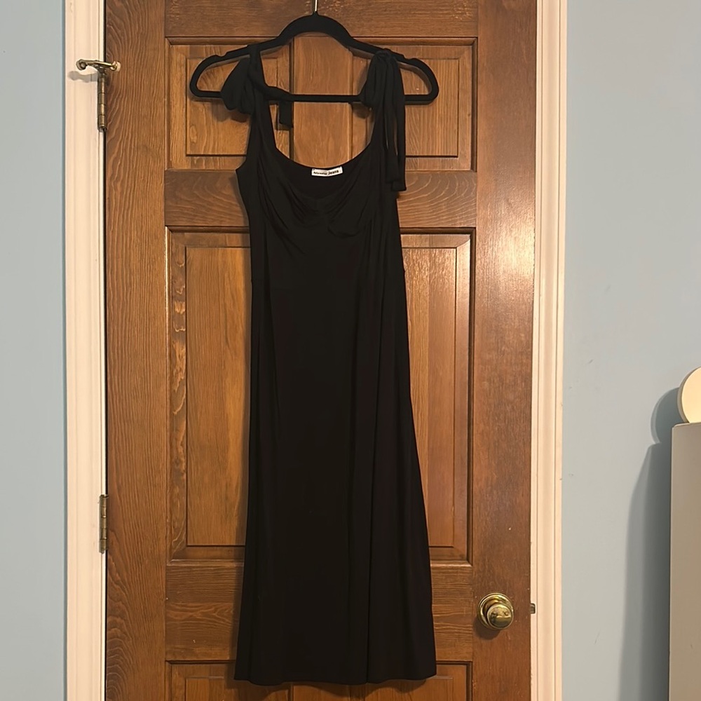 Reformation black jersey dress with adjustable tie straps